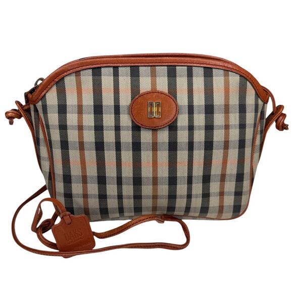 Daks London Crossbody Handbag Plaid With Leather Trim - Picture 1 of 12